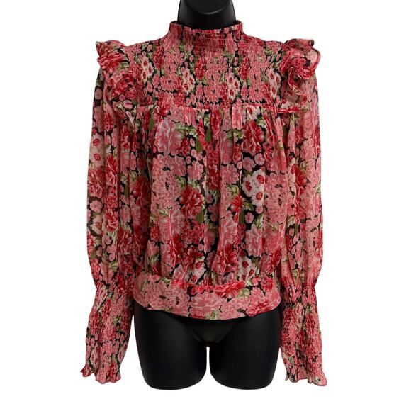 Bardot Tops - Bardot Women Blouse Top Size Medium Floral Pink Long Sleeve Turtle Neck NWT New